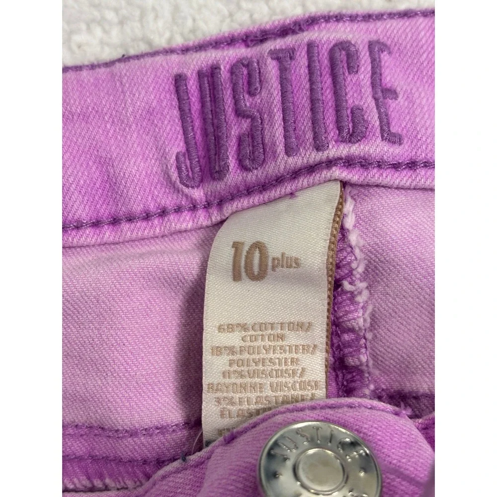 Justice Girls Purple Denim Shorts Raw Hem Size 10 Plus Stretch Jean Shorts